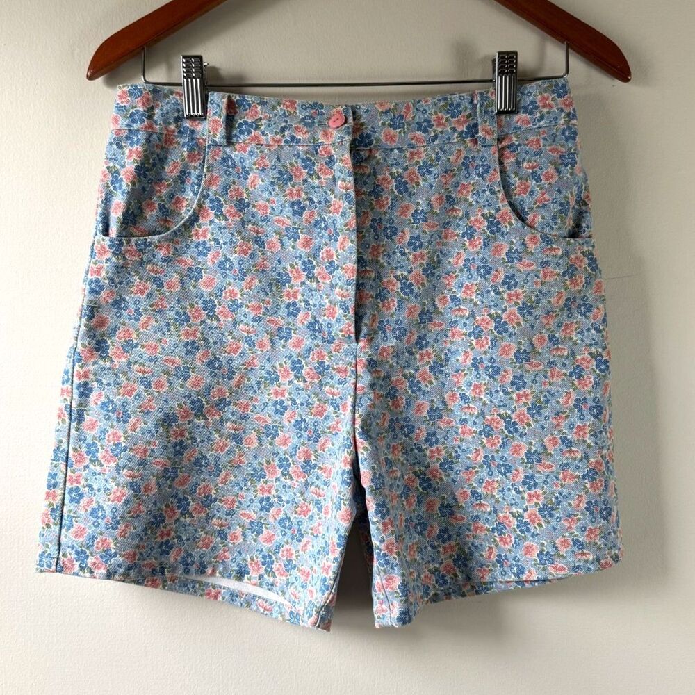 Vintage 80s Floral Shorts High Waist Cottagecore Pastel Blue Pink